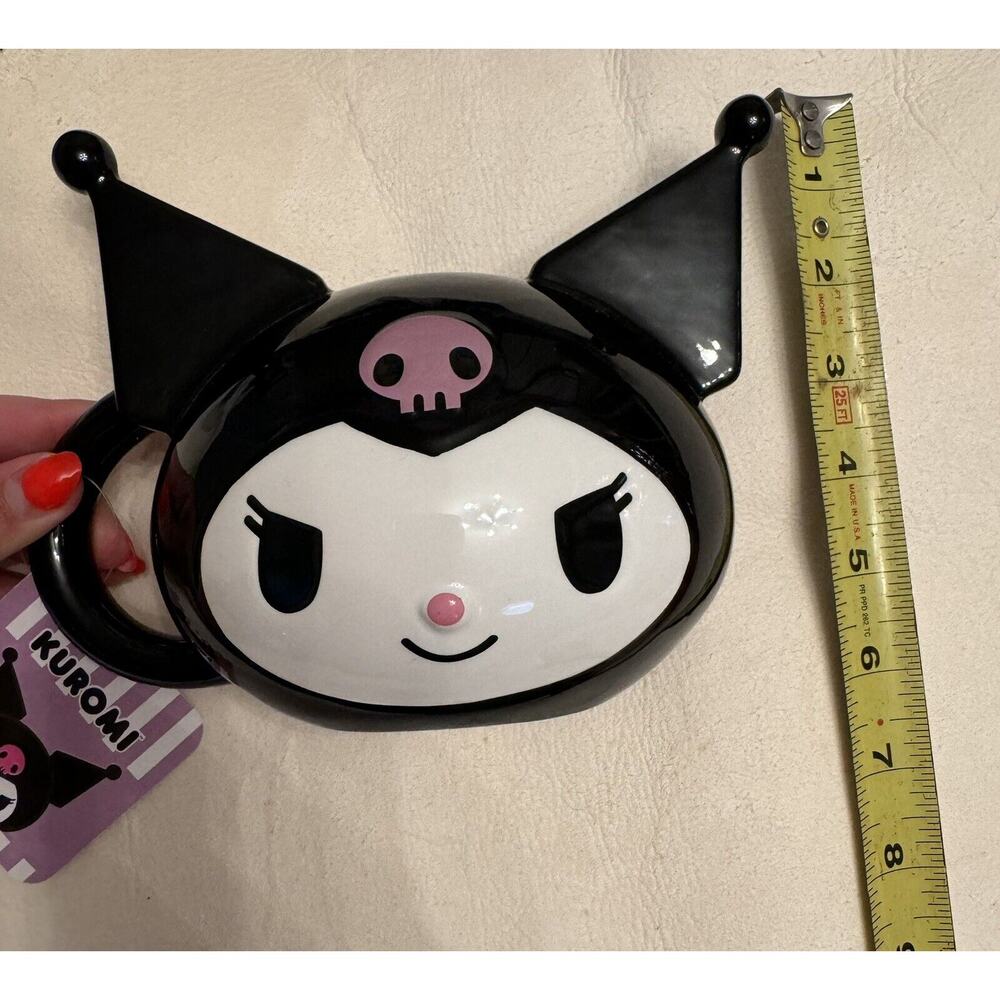 NWT Kuromi Hello Kitty & Friends Sanrio Sculpted Ceramic Mug Cup Black White - Picture 6 of 7